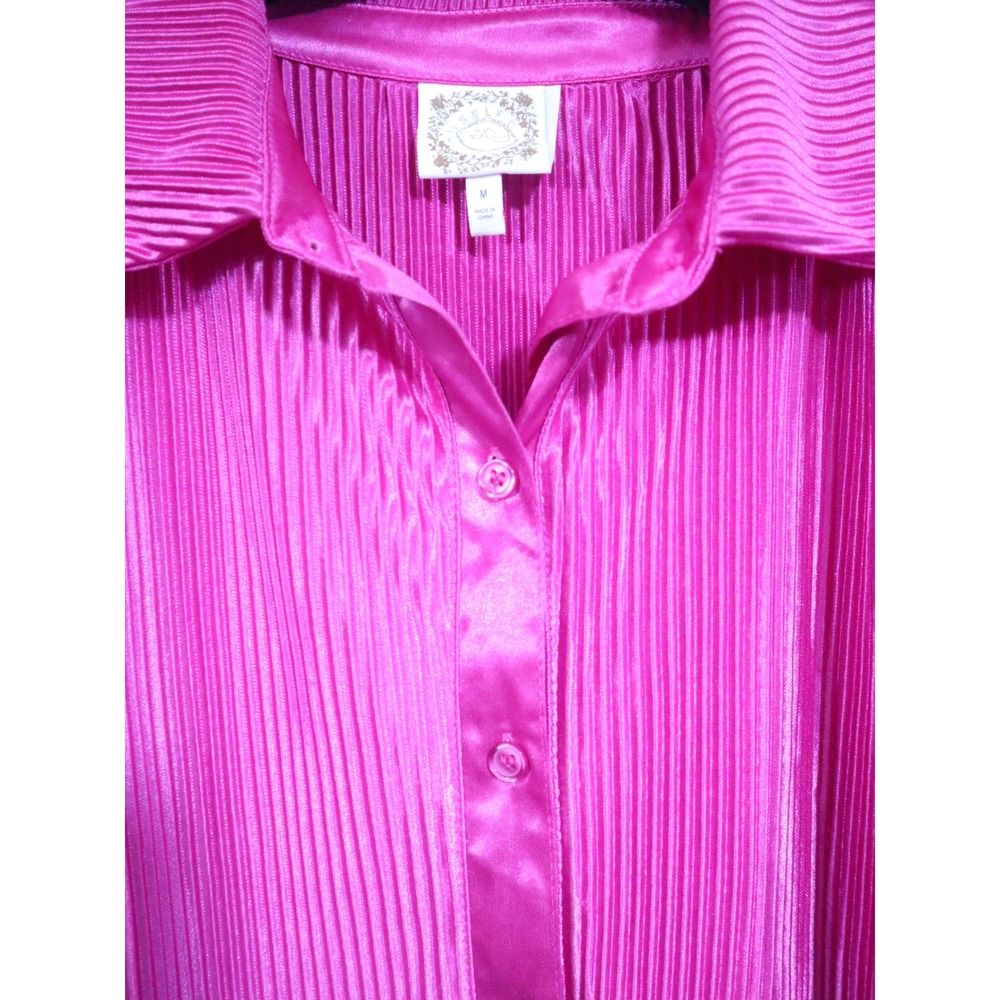 Pink Pleated Button Down Shirt M Truself Womens Long Sleeve Lettuce Edge Blouse